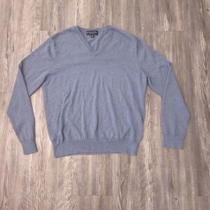 Brooks Brothers Sweater Mens Medium Gray 100% Cotton Pullover V Neck V